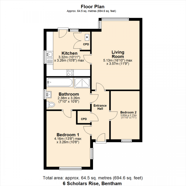 Floor Plan Image for 2 Bedroom Semi-Detached Bungalow for Sale in 6 Scholars Rise, Bentham