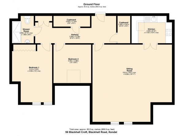 Floor Plan Image for 2 Bedroom Apartment for Sale in 56 Blackhall Croft, Blackhall Road, Kendal