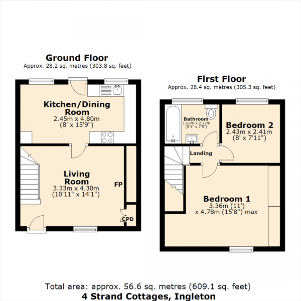 Floor Plan Image for 2 Bedroom Terraced House for Sale in Waterfall Cottage, Ingleton