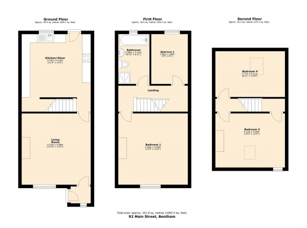 Floor Plan Image for 4 Bedroom Terraced House for Sale in 92 Main Street, Bentham.