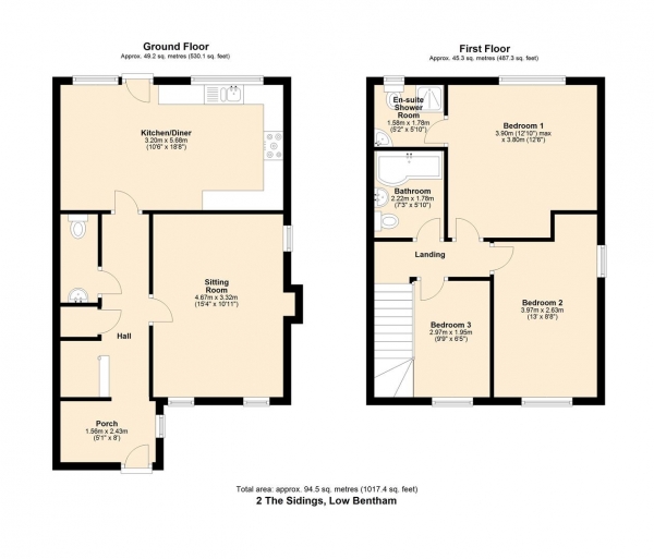 Floor Plan Image for 3 Bedroom Semi-Detached House for Sale in 2 The Sidings, Lower Bentham