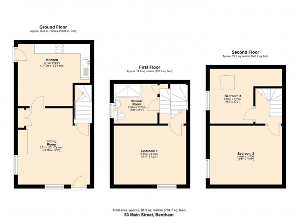 Floor Plan Image for 3 Bedroom End of Terrace House for Sale in 53 Main Street, Bentham