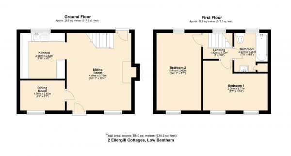 Floor Plan Image for 2 Bedroom Terraced House for Sale in 2 Ellergill Cottages, Burton Road, Lower Bentham, Lancaster