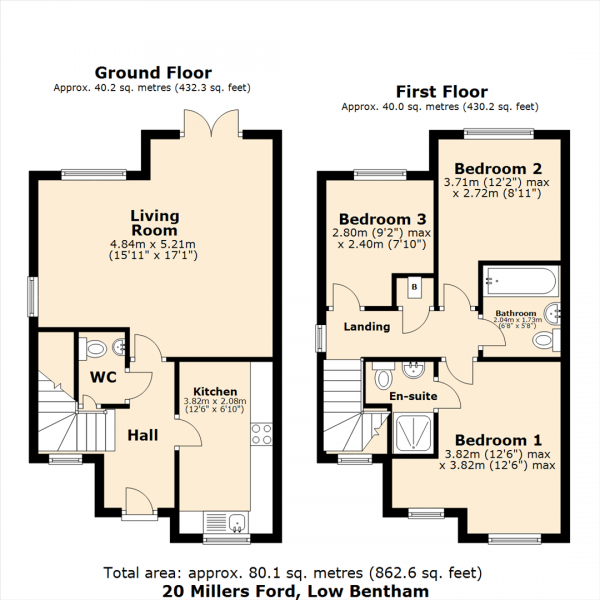 Floor Plan Image for 3 Bedroom End of Terrace House for Sale in 20 Millers Ford, Low Bentham