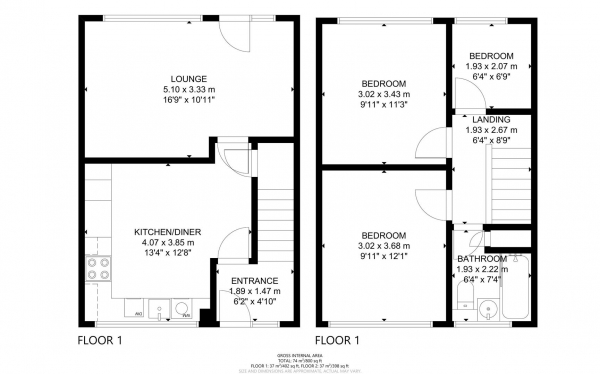 Floor Plan Image for 3 Bedroom Terraced House for Sale in Sussex Close, Hailsham