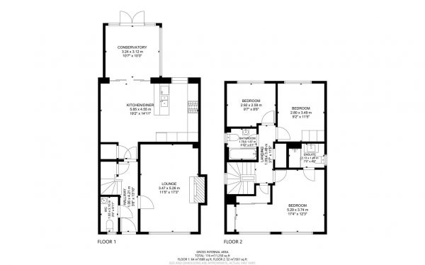 Floor Plan for 3 Bedroom Detached House for Sale in Harold Avenue, Hailsham, BN27, 1EL - OIRO &pound425,000