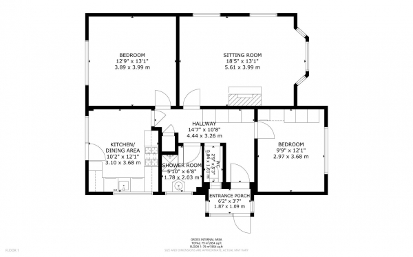 Floor Plan for 2 Bedroom Detached Bungalow for Sale in Lindfield Road, Eastbourne, BN22, 0AJ - OIRO &pound360,000