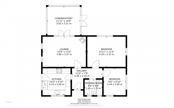 Floor Plan for 2 Bedroom Detached Bungalow for Sale in Coombe Close, Herstmonceux, Hailsham, BN27, 4TT - OIRO &pound345,000