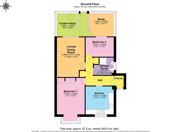 Floor Plan Image for 2 Bedroom Semi-Detached Bungalow for Sale in Willow Bank Close, Throckmorton, Pershore