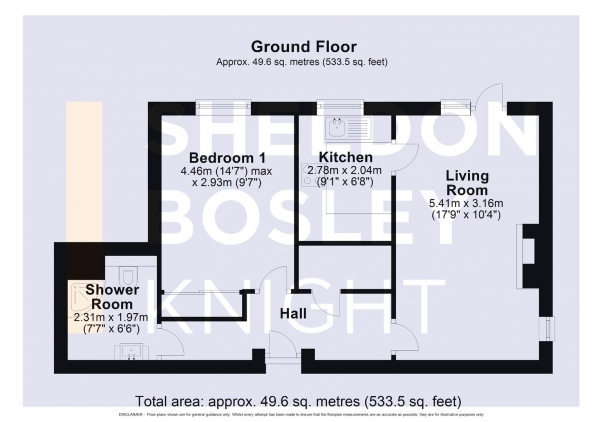 Floor Plan for 1 Bedroom Retirement Property for Sale in Defford Road, Pershore, WR10, 1HZ - Guide Price &pound215,000