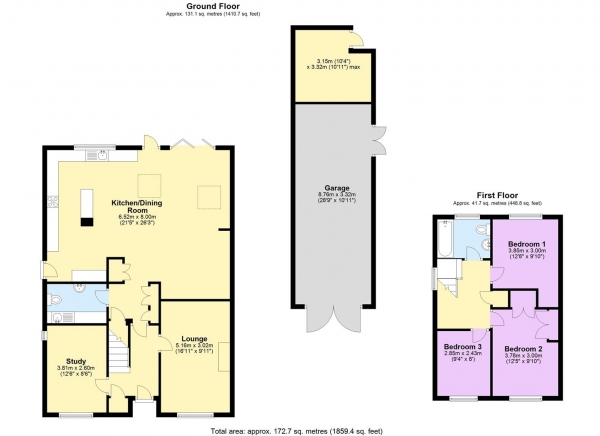 Floor Plan Image for 3 Bedroom Semi-Detached House for Sale in Pinvin, Pershore