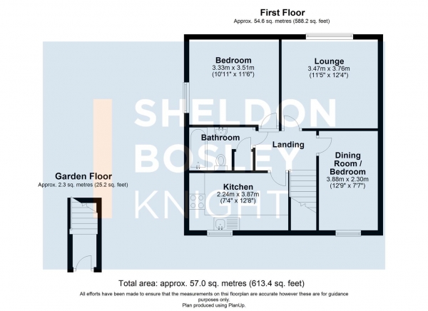 Floor Plan for 2 Bedroom Flat for Sale in Long Hedges, Pershore, WR10, 1RZ - Guide Price &pound150,000