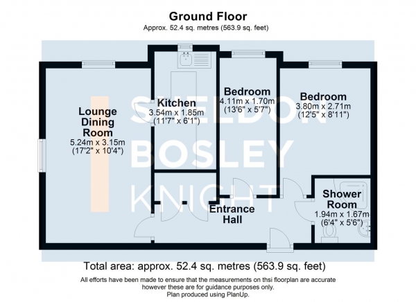 Floor Plan for 2 Bedroom Retirement Property for Sale in Ganderton Court, Pershore, WR10, 1AW - Guide Price &pound150,000