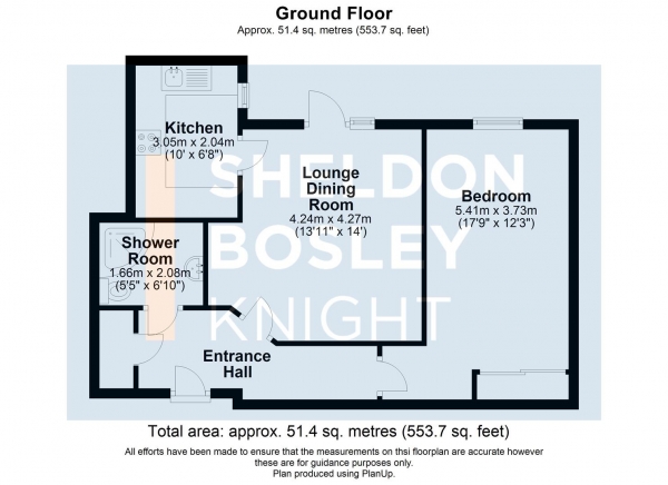 Floor Plan for 1 Bedroom Retirement Property for Sale in Defford Road, Pershore, WR10, 1HZ - Guide Price &pound245,000