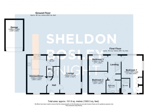 Floor Plan for 3 Bedroom Detached House for Sale in Strawberry Place, Pershore, WR10, 1RS - Guide Price &pound350,000