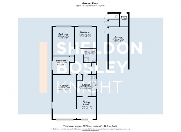 Floor Plan for 3 Bedroom Detached Bungalow for Sale in Fairways Walk, Pershore, WR10, 1EP - Guide Price &pound400,000