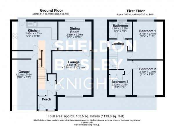 Floor Plan for 3 Bedroom Semi-Detached House for Sale in Stonebow Road, Drakes Broughton, Pershore, WR10, 2AP - Guide Price &pound335,000