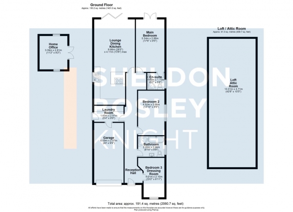 Floor Plan for 3 Bedroom Detached Bungalow for Sale in Upton Drive, Defford, Pershore, WR8, 9BF - Guide Price &pound600,000