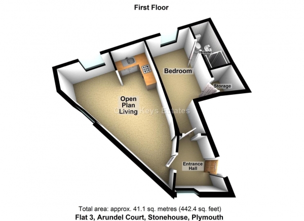Floor Plan for 1 Bedroom Apartment to Rent in Arundel Court, City Centre, PL1, 5DZ - £114 pw | £495 pcm