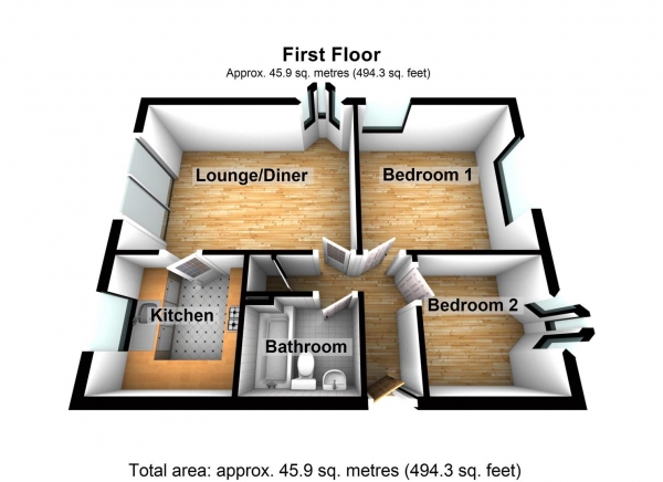 Floor Plan for 2 Bedroom Apartment to Rent in Prestonbury Close, Widewell, PL6, 7UD - £144 pw | £625 pcm