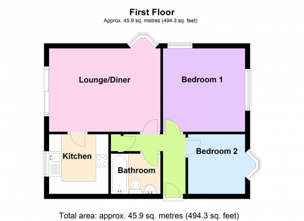 Floor Plan for 2 Bedroom Apartment to Rent in Prestonbury Close, Widewell, PL6, 7UD - £144 pw | £625 pcm