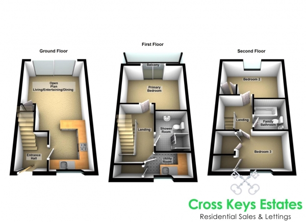 Floor Plan for 3 Bedroom End of Terrace House for Sale in Telegraph Wharf, Stonehouse Peninsula,, PL1, 3RD -  &pound475,000