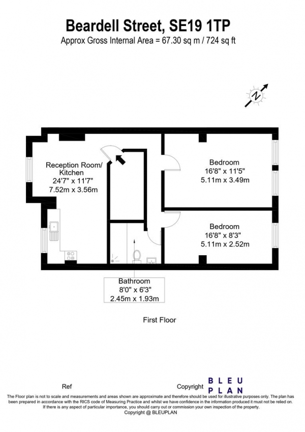 Floor Plan for 2 Bedroom Apartment for Sale in Beardell Street, Crystal Palace, SE19, 1TP - Guide Price &pound285,000