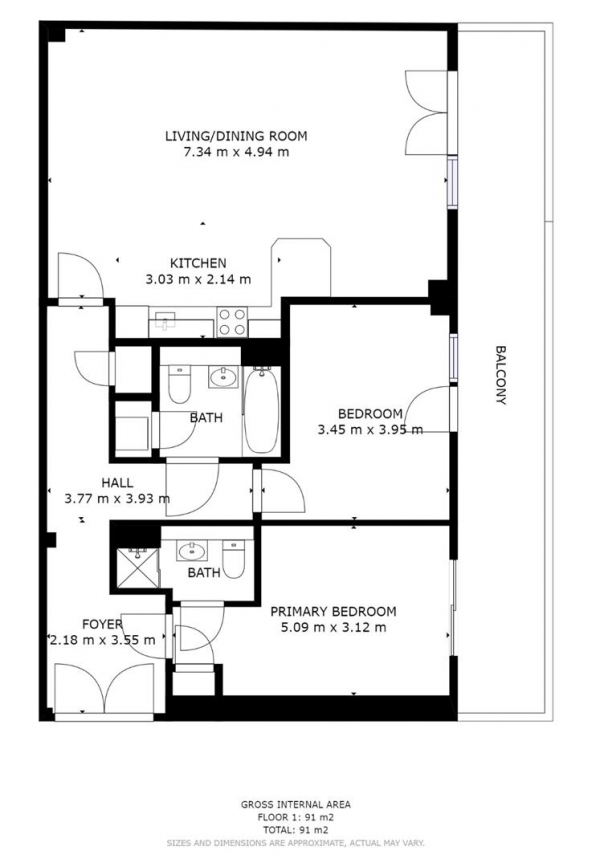 Floor Plan for 2 Bedroom Apartment for Sale in Omega Works, Hackney Wick, E3, 2PF - OIRO &pound550,000