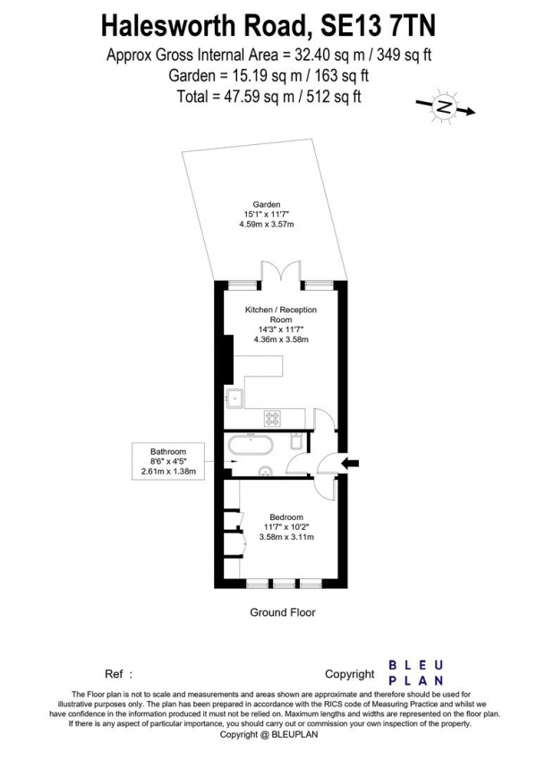 Floor Plan for 1 Bedroom Flat for Sale in Halesworth Road, London, SE13, 7TN - Guide Price &pound325,000