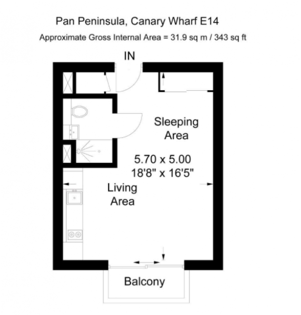 Floor Plan Image for Studio for Sale in Pan Peninsula, Canary Wharf