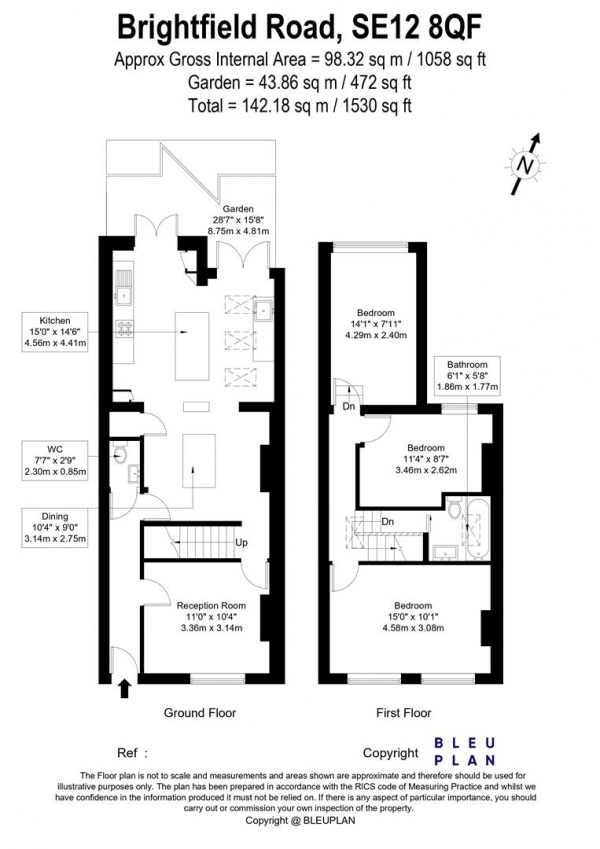 Floor Plan for 3 Bedroom Terraced House for Sale in Brightfield Road, London, SE12, 8QF - Guide Price &pound750,000