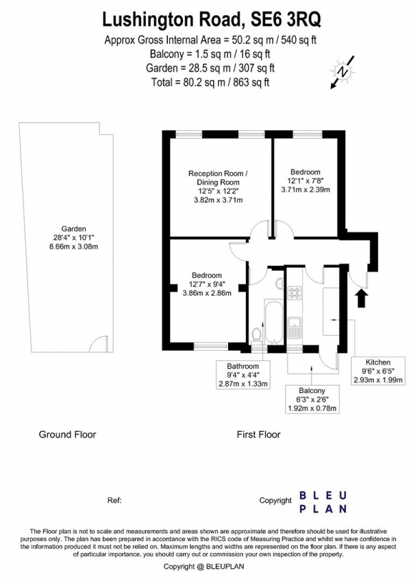 Floor Plan for 2 Bedroom Apartment for Sale in Lushington Road, London, SE6, 3RQ - Offers in Excess of &pound275,000