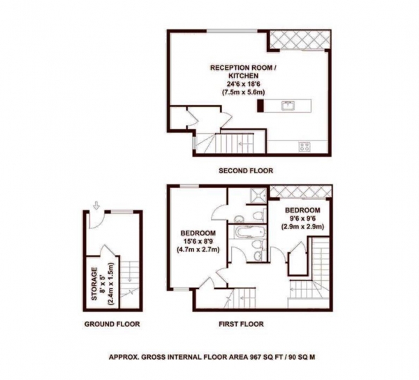 Floor Plan for 2 Bedroom Town House for Sale in Savoy Mews, London, SW9, 9AT - Guide Price &pound750,000