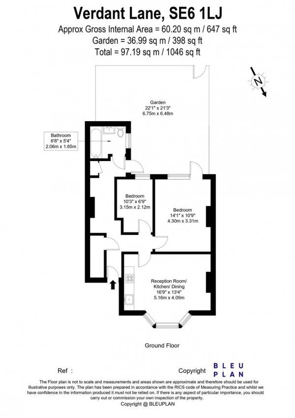 Floor Plan for 2 Bedroom Flat for Sale in Verdant Lane, London, SE6, 1LJ - Guide Price &pound375,000