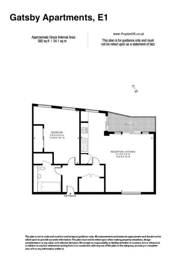 Floor Plan for 1 Bedroom Apartment for Sale in Gatsby Apartments, Wentworth Street, London, E1, 7BB - Guide Price &pound600,000