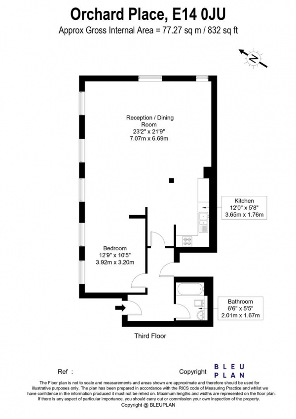 Floor Plan Image for 1 Bedroom Apartment for Sale in Orchard Place, London