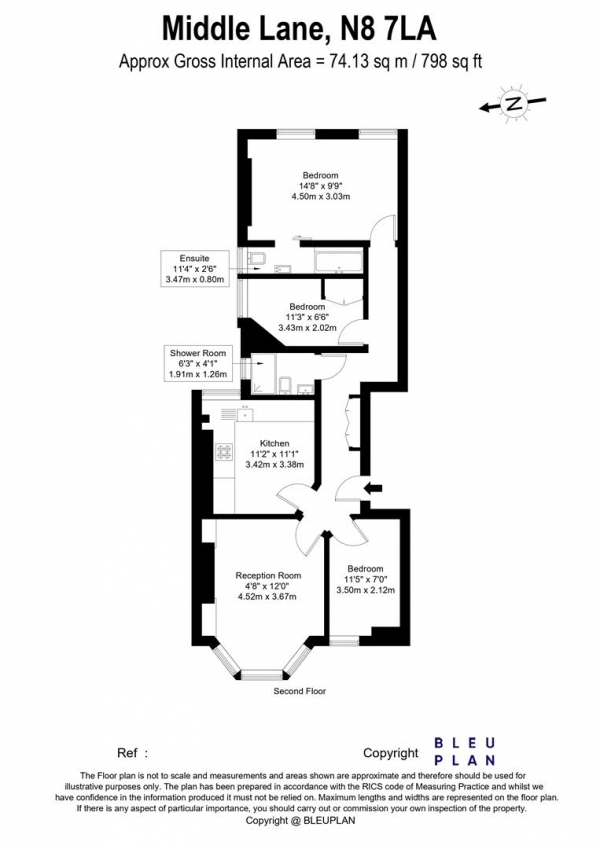 Floor Plan Image for 3 Bedroom Penthouse for Sale in Middle Lane, Crouch End