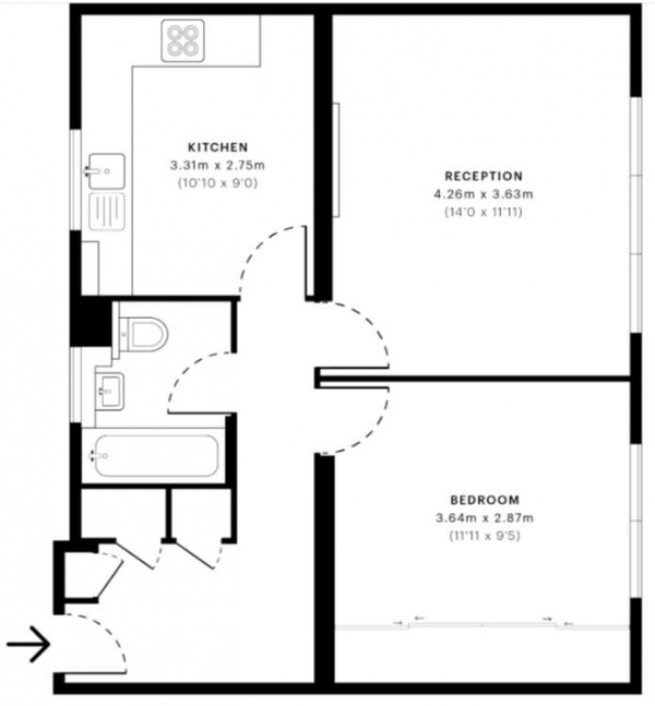 Floor Plan Image for 1 Bedroom Apartment to Rent in Thornhill Gardens, Barking