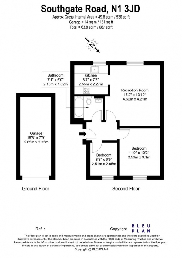 Floor Plan Image for 2 Bedroom Apartment for Sale in Southgate Road, De Beauvoir