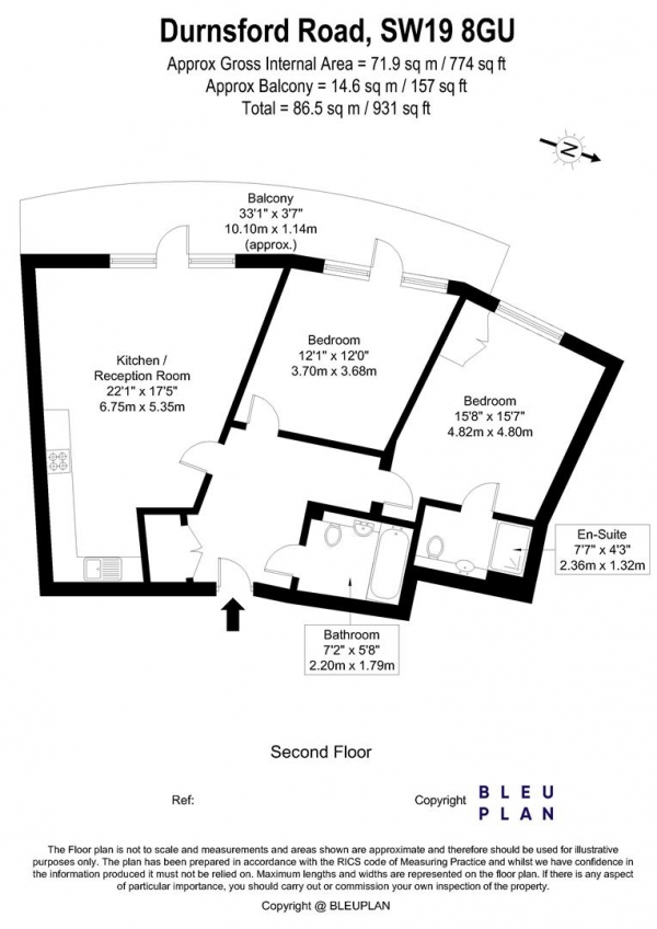 Floor Plan Image for 2 Bedroom Apartment for Sale in Reed House, Wimbledon