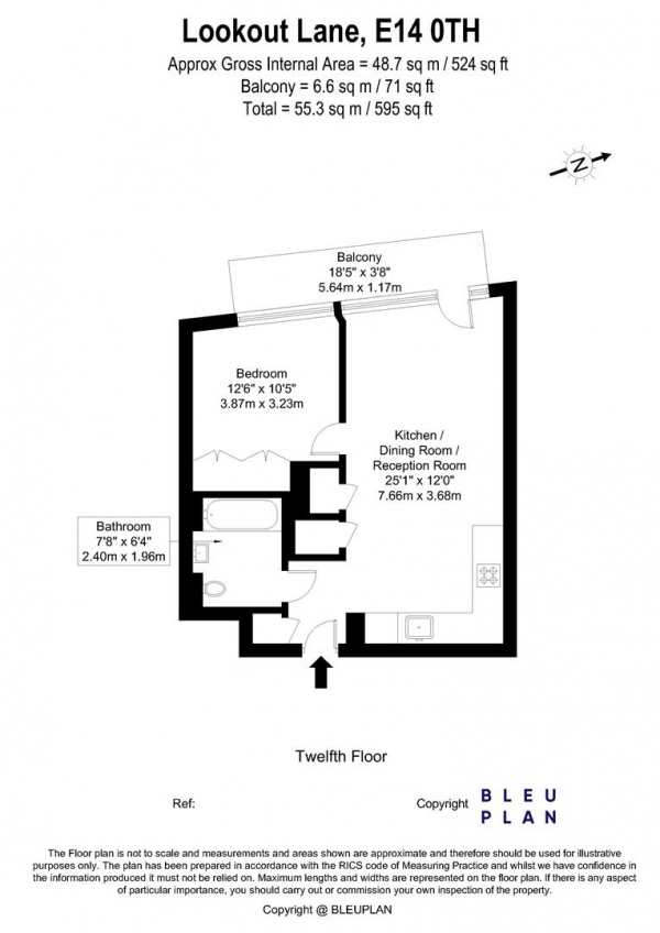 Floor Plan Image for 1 Bedroom Apartment to Rent in Bridgewater House, London City Island