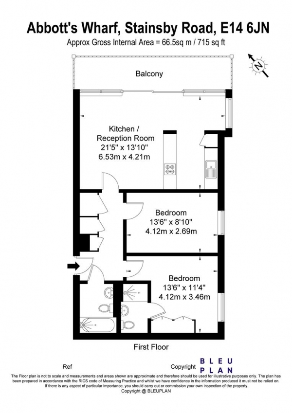 Floor Plan Image for 2 Bedroom Apartment to Rent in Abbotts Wharf, London