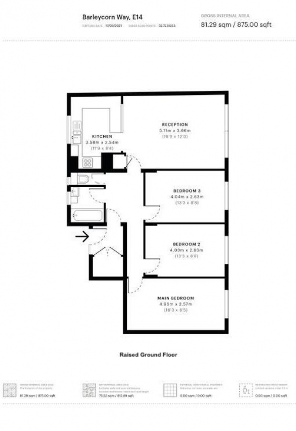 Floor Plan Image for 3 Bedroom Flat for Sale in Barleycorn Way, London