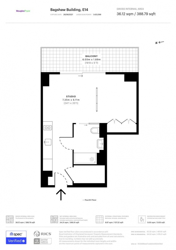 Floor Plan Image for Studio to Rent in The Wardian, Canary Wharf