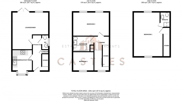 Floor Plan Image for 3 Bedroom End of Terrace House for Sale in White Hart Lane, Portchester