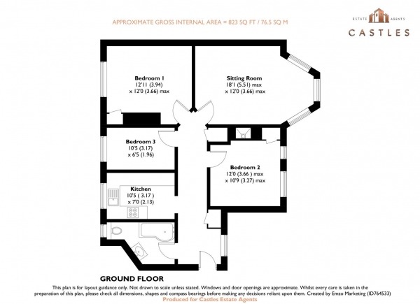 Floor Plan Image for 3 Bedroom Flat for Sale in Craneswater Park, Southsea