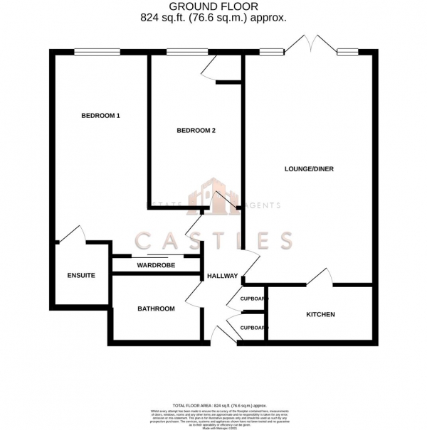 Floor Plan Image for 2 Bedroom Flat for Sale in Admiral Place, Nelson Avenue, Portchester