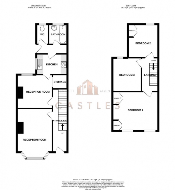 Floor Plan Image for 3 Bedroom Terraced House for Sale in Portal Road, Bishopstoke, Eastleigh