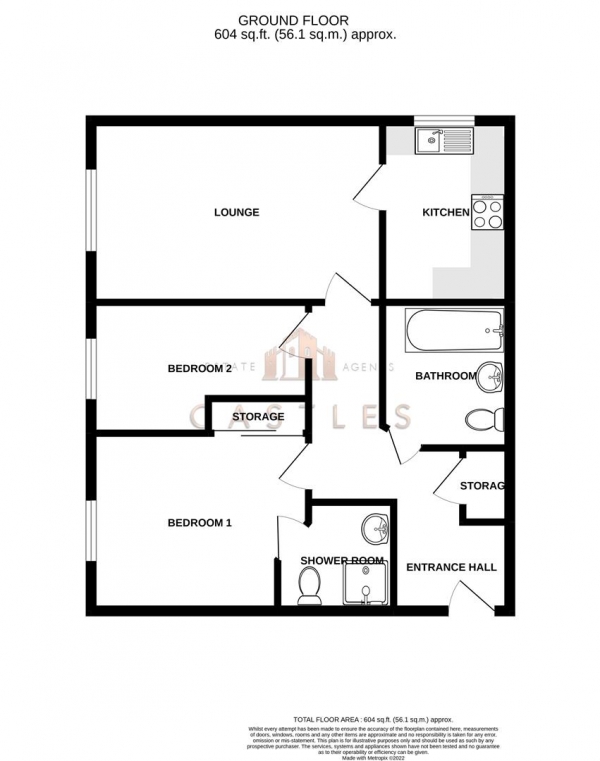 Floor Plan Image for 2 Bedroom Flat for Sale in Nelson Avenue, Portchester