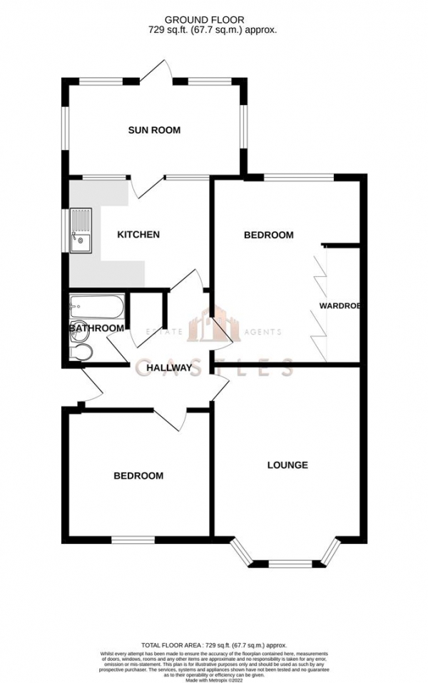 Floor Plan for 2 Bedroom Semi-Detached Bungalow for Sale in Bridges Avenue, Portchester Borders, PO6, 4PA - Offers Over &pound325,000